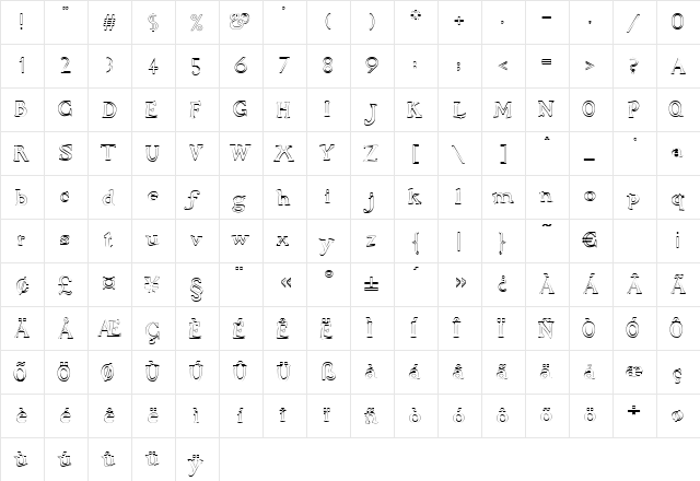 UnikumOpen Regular  glyph index