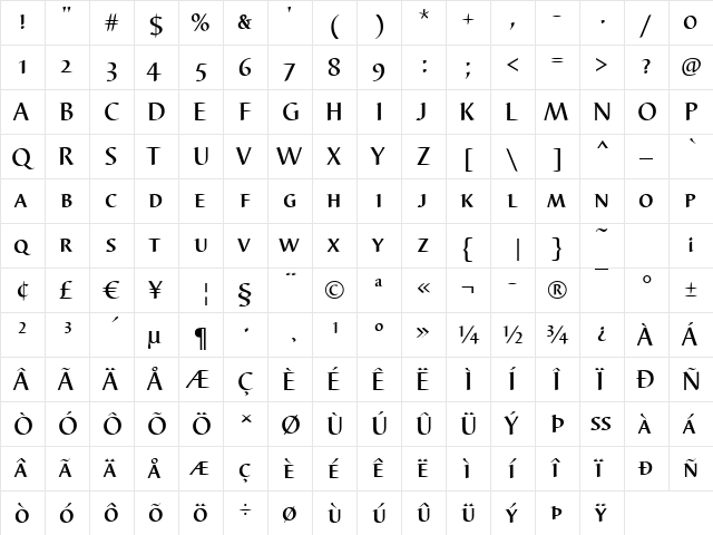 Barbedor-Caps Bold  glyph index