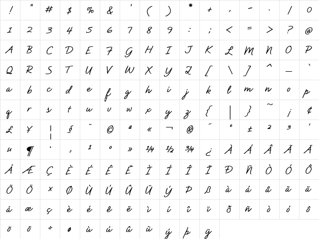 Natural Script Bold Regular  glyph index