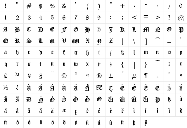 Diana Thin Regular  glyph index