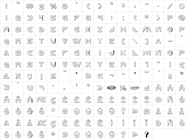 Planet X 3D Regular  glyph index