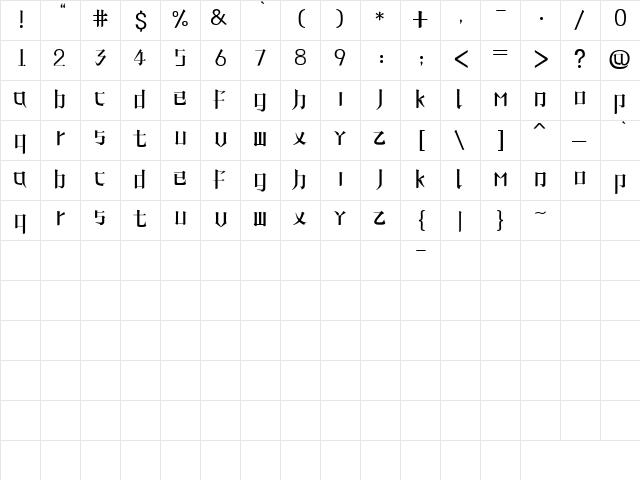 Line phone font Regular  glyph index
