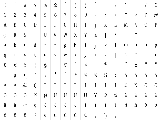 FolhaSerif Light  glyph index