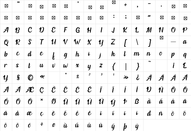 River Lake Regular  glyph index