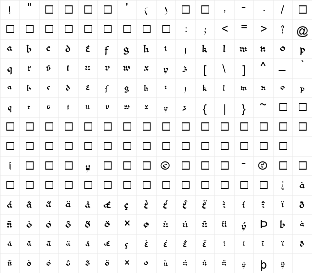 FZ JAZZY 33 Normal  glyph index