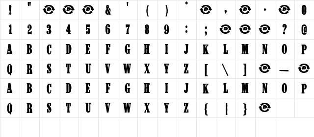 GrievousAngel Regular  glyph index