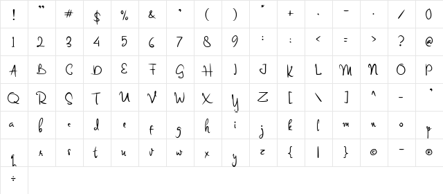 Oureet Regular  glyph index