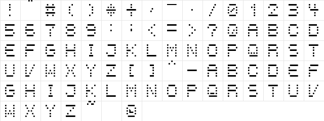 9pxbus Regular  glyph index