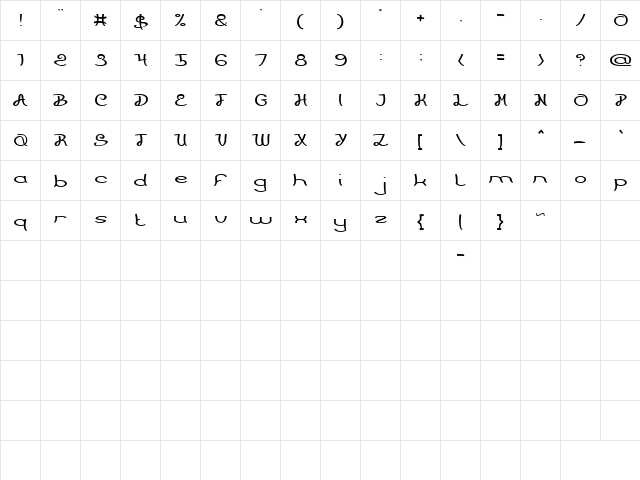 PRIMITIVE HEART-Light Regular  glyph index