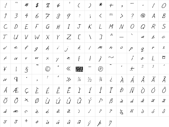 CidsHand Regular  glyph index