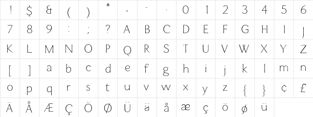 Eniza Thin  glyph index