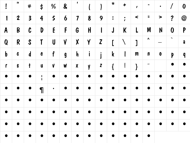 QTCasual Regular  glyph index