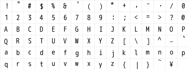 M+ 1m regular  glyph index