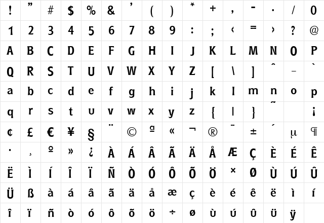 RoundestSerial-Medium Regular  glyph index