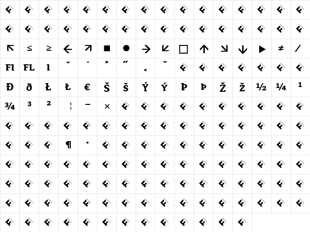 Avance Bold  glyph index