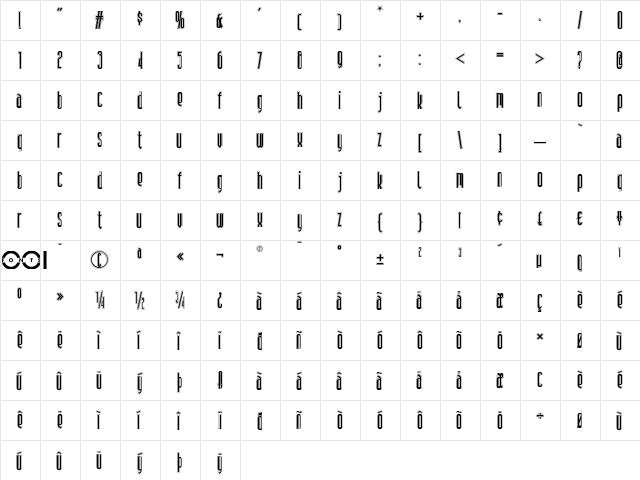 Andiron Outline NF Regular  glyph index
