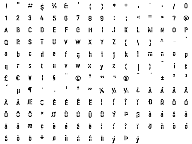 Offline Bold  glyph index