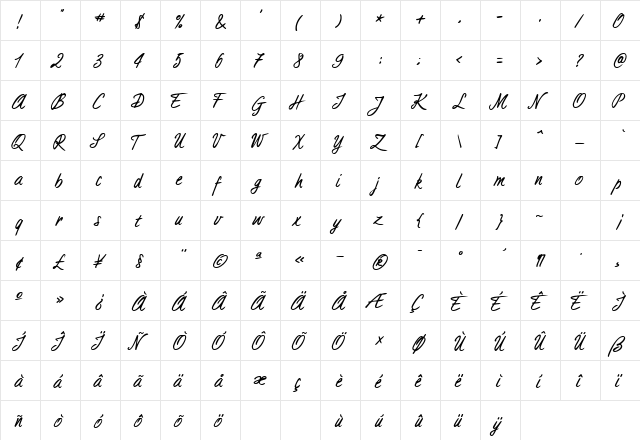 Aimee Bold  glyph index