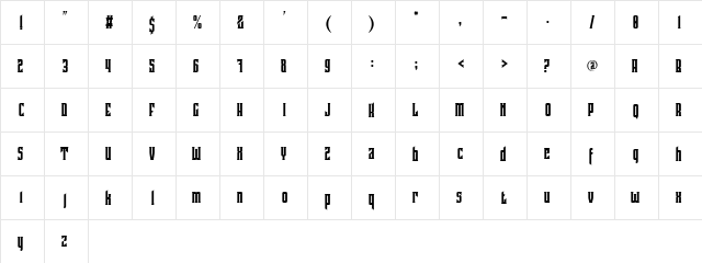 Pindunk Regular  glyph index