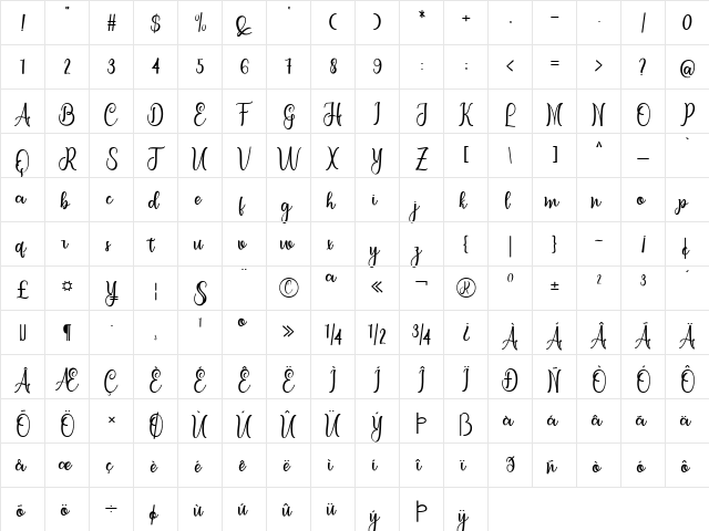 letterbest Regular  glyph index