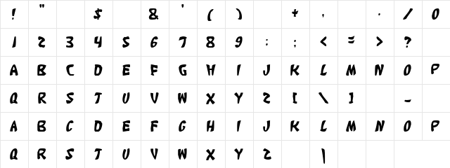 Kapa Kabana Regular  glyph index