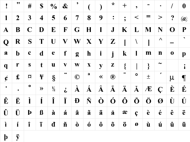 Marin Bold Normal  glyph index