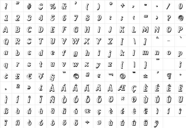 AlexanderBeckerShadow BoldItalic  glyph index
