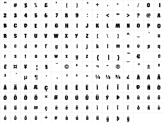 ChurchwardBru Becker Reg Regular  glyph index