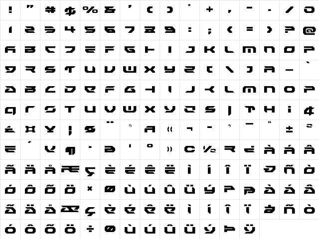 Royal Samurai Light Light  glyph index