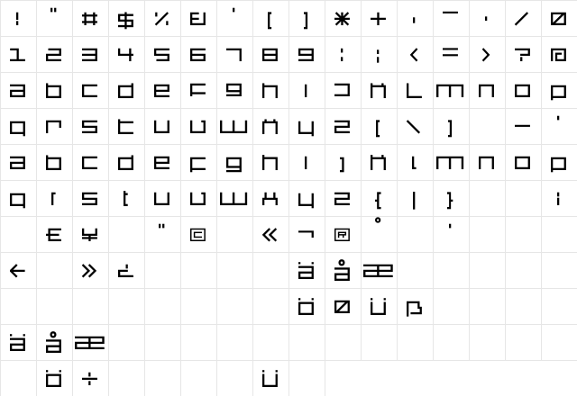DS SQR65 Regular  glyph index