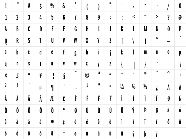ITC Franklin Gothic Std Demi Extra Compressed  glyph index