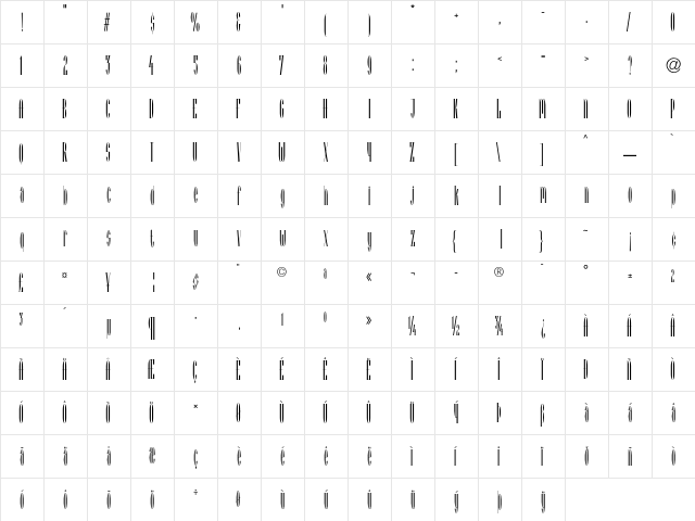 Arcadia Roman  glyph index