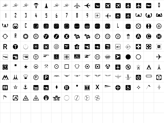 Aviation Regular  glyph index