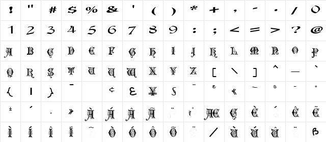 FlowerCapsText1222 Regular  glyph index