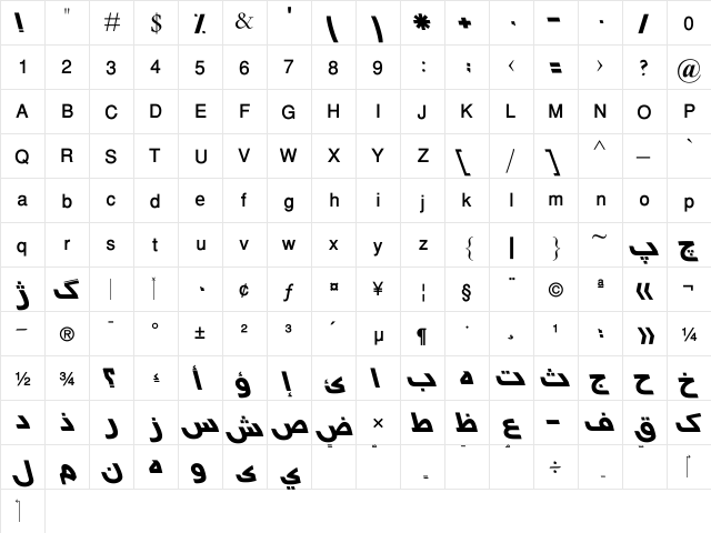 AGT Abdul Ahad Mohmand Bold  glyph index