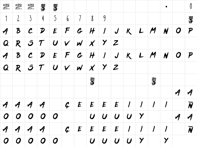 Disco Paradiso Regular  glyph index
