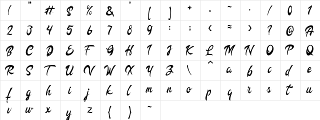 Bilango Regular  glyph index