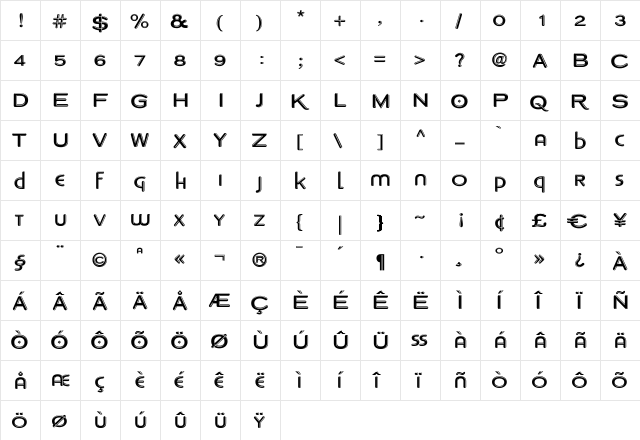 Copperplate Modern Bold Chrome Regular  glyph index