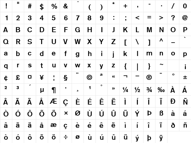 AkzidenzGroteskCE Bold  glyph index