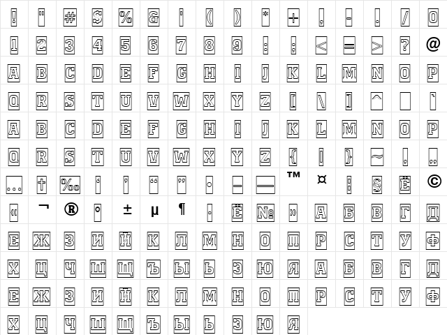 a_MonumentoTtlCmOtl Regular  glyph index