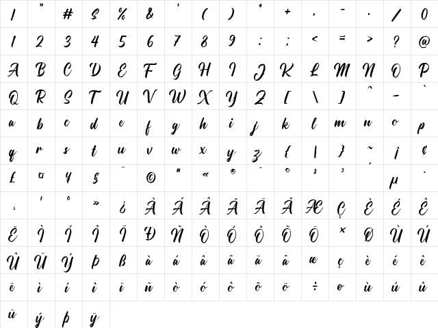 Hallington Regular  glyph index
