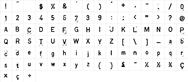 Kingthings Printingkit Regular  glyph index