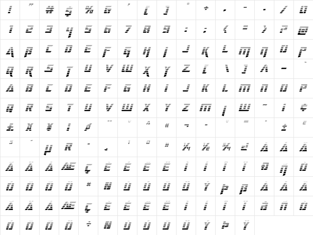 Deceptibots Gradient Italic Italic  glyph index