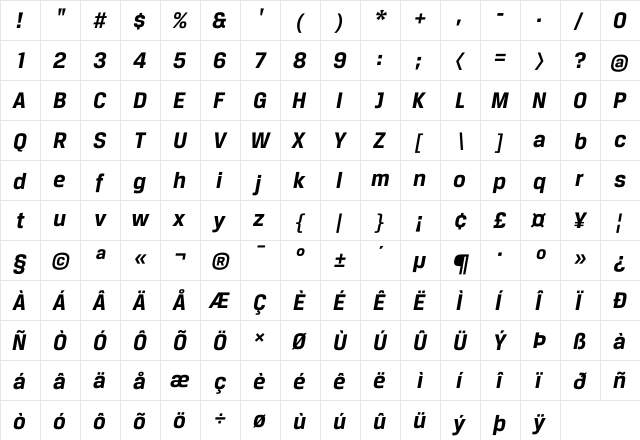 BreuerText Bold Italic  glyph index