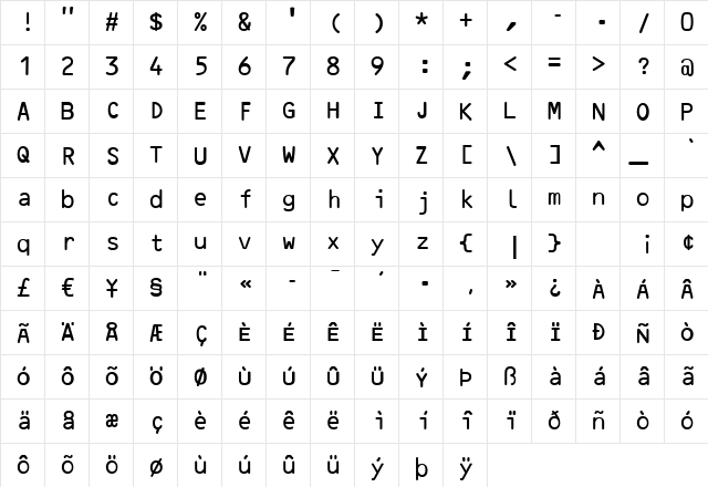 OCR-B Regular  glyph index