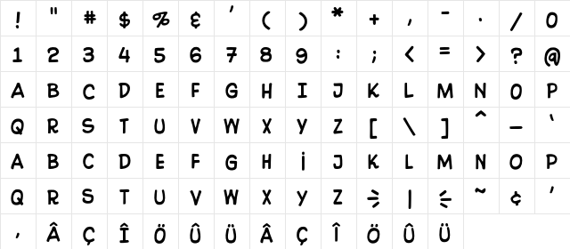 25 Cent Comics Regular  glyph index