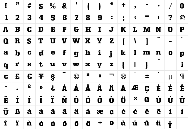 EnschedeSerial-Heavy Regular  glyph index