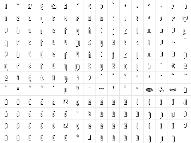 Deathshead 3D Regular  glyph index