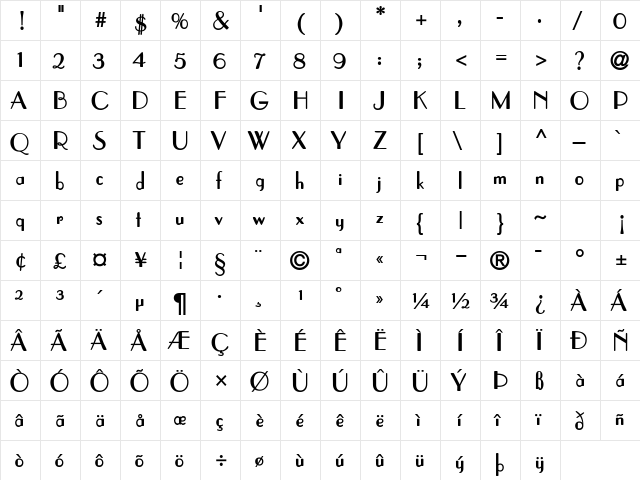 DeusenburgSSK Bold  glyph index