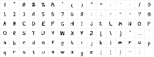 FreekTure Regular  glyph index